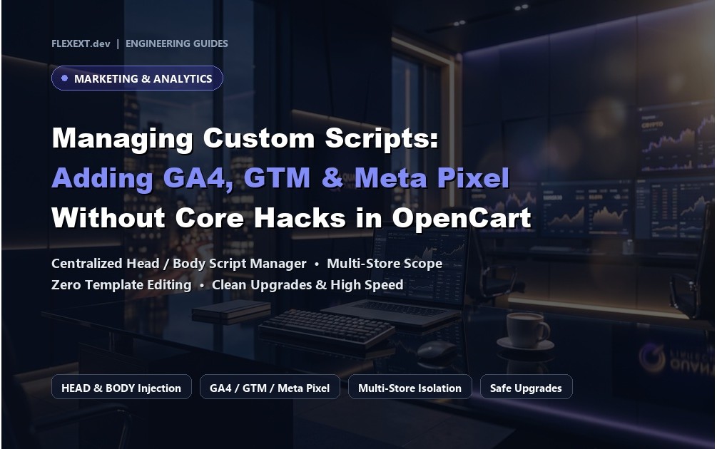 Managing Custom Tracking Scripts: Adding GA4, GTM & Meta Pixel Without Core Template Modifications in OpenCart